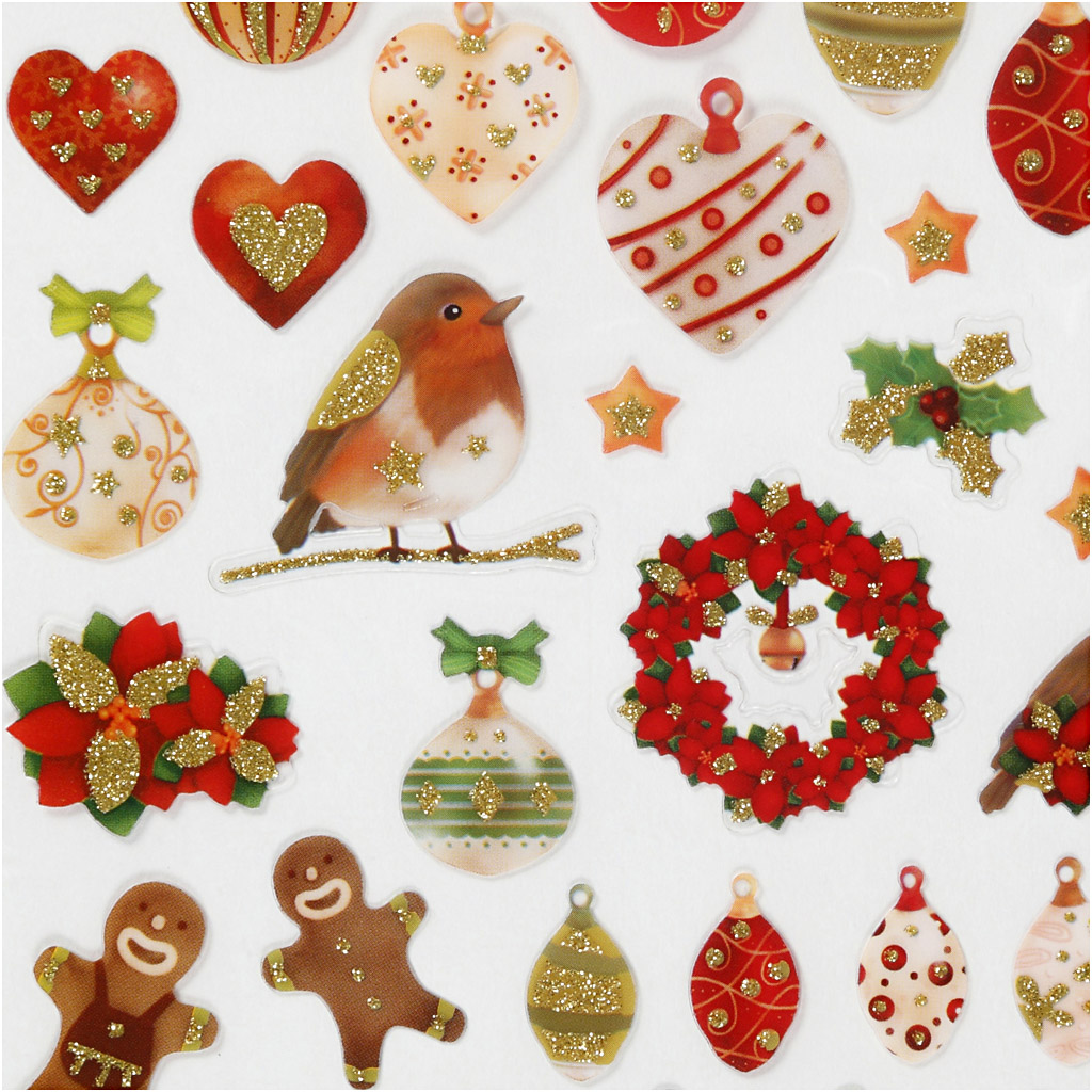 Stickers, julkulor och dekoration, 15x16,5 cm, 1 ark
