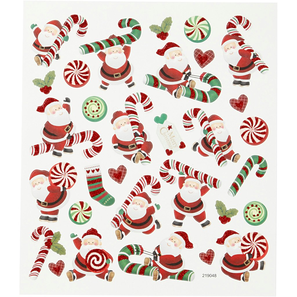 Stickers, jultomten och polkagriskäpp, 15x16,5 cm, 1 ark