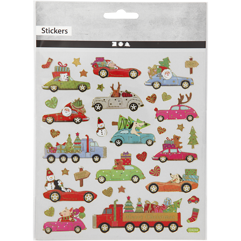 Stickers, kör hem till jul, 15x16,5 cm, 1 ark