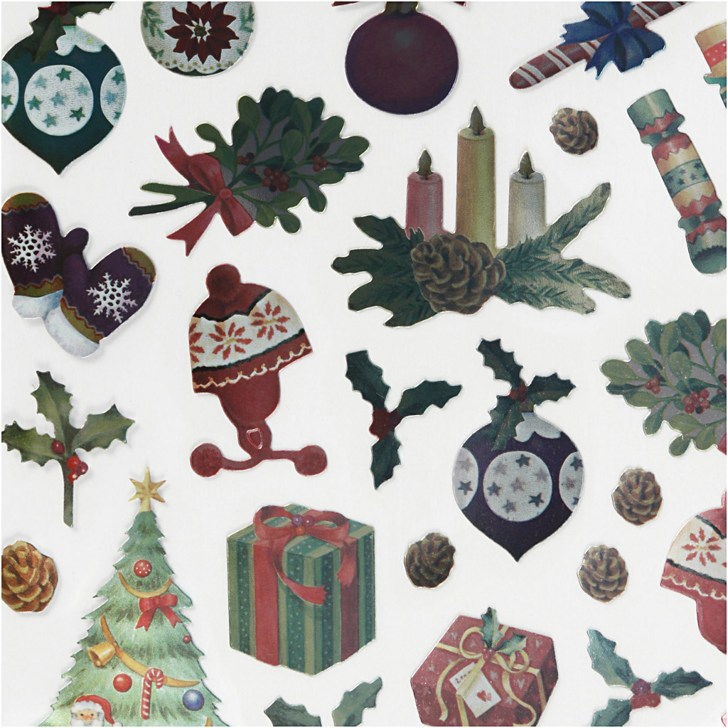 Stickers, gammeldags jul, 15x16,5 cm, 1 ark
