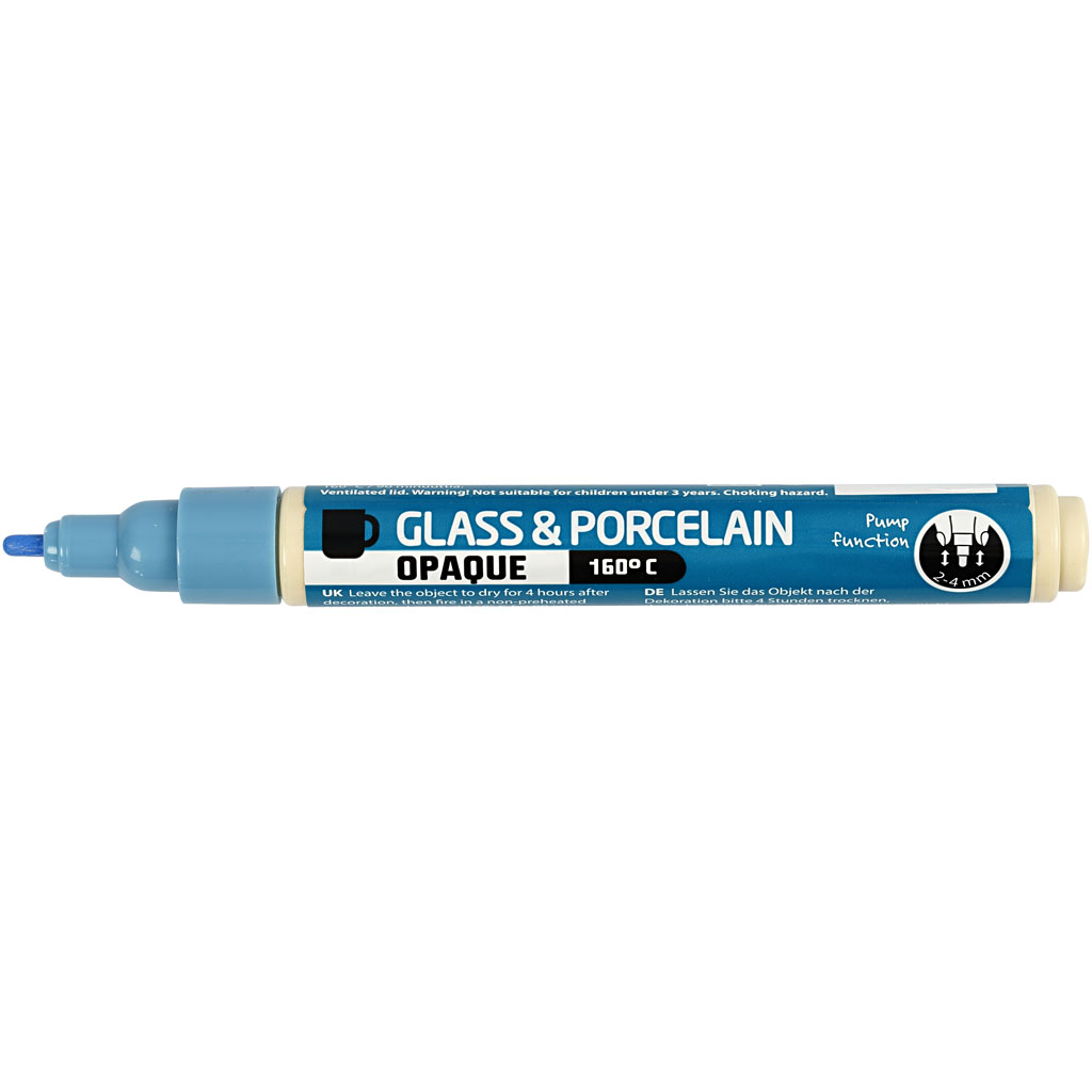 Porslin- och glaspenna, spets 2-4 mm, täckande, ljusblå, 1 st.