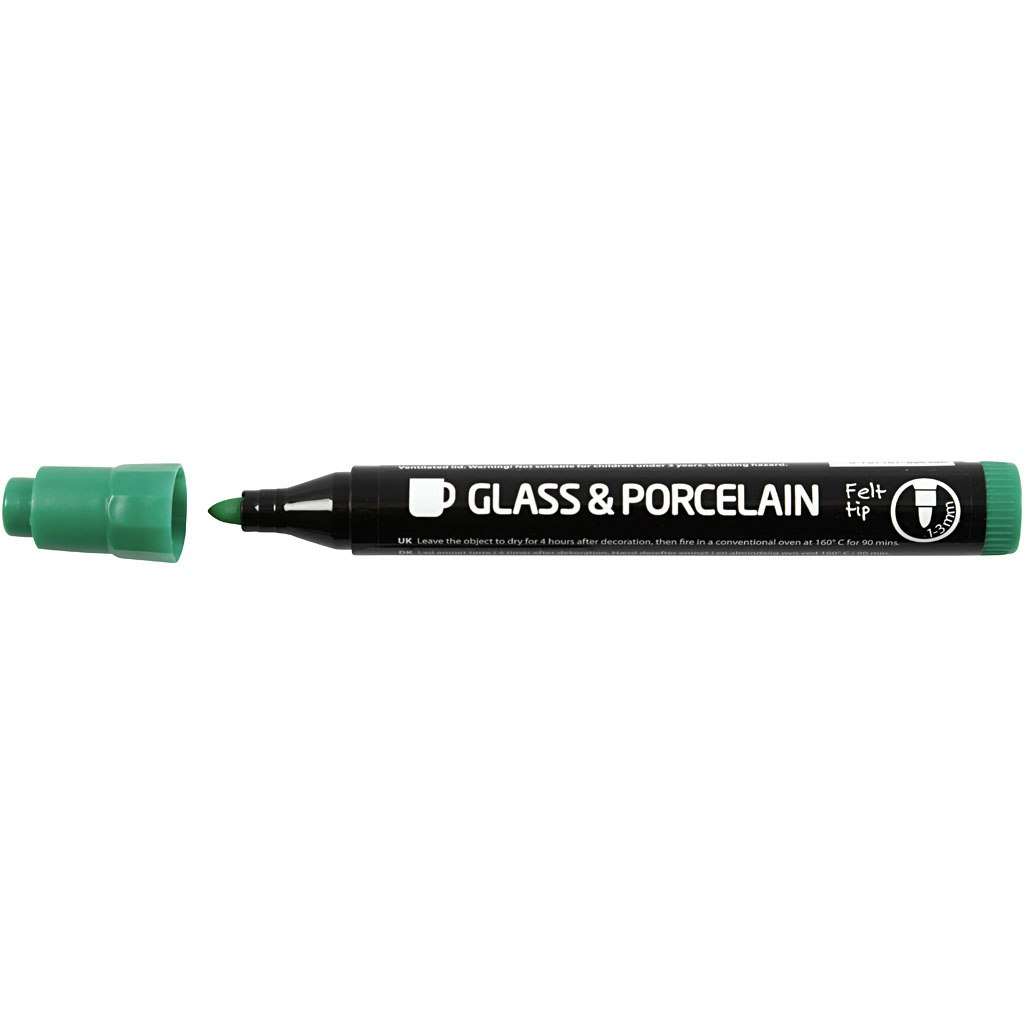 Glas- och porslinstusch, spets 1-3 mm, semi opaque, standardfärger, 6 st./ 1 förp.