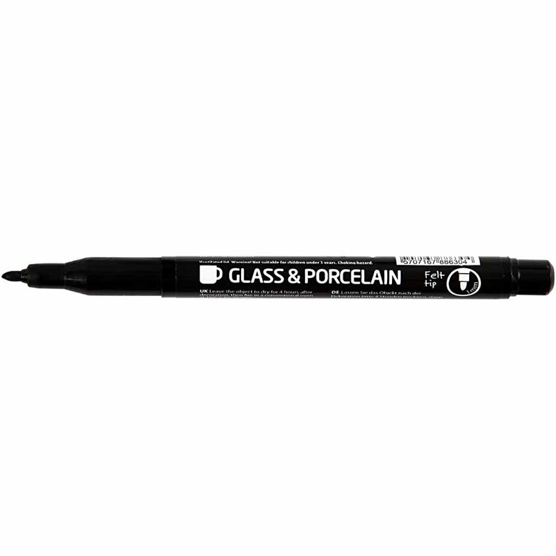Porslin- och glaspenna, spets 1-3 mm, semi opaque, svart, 1 st.