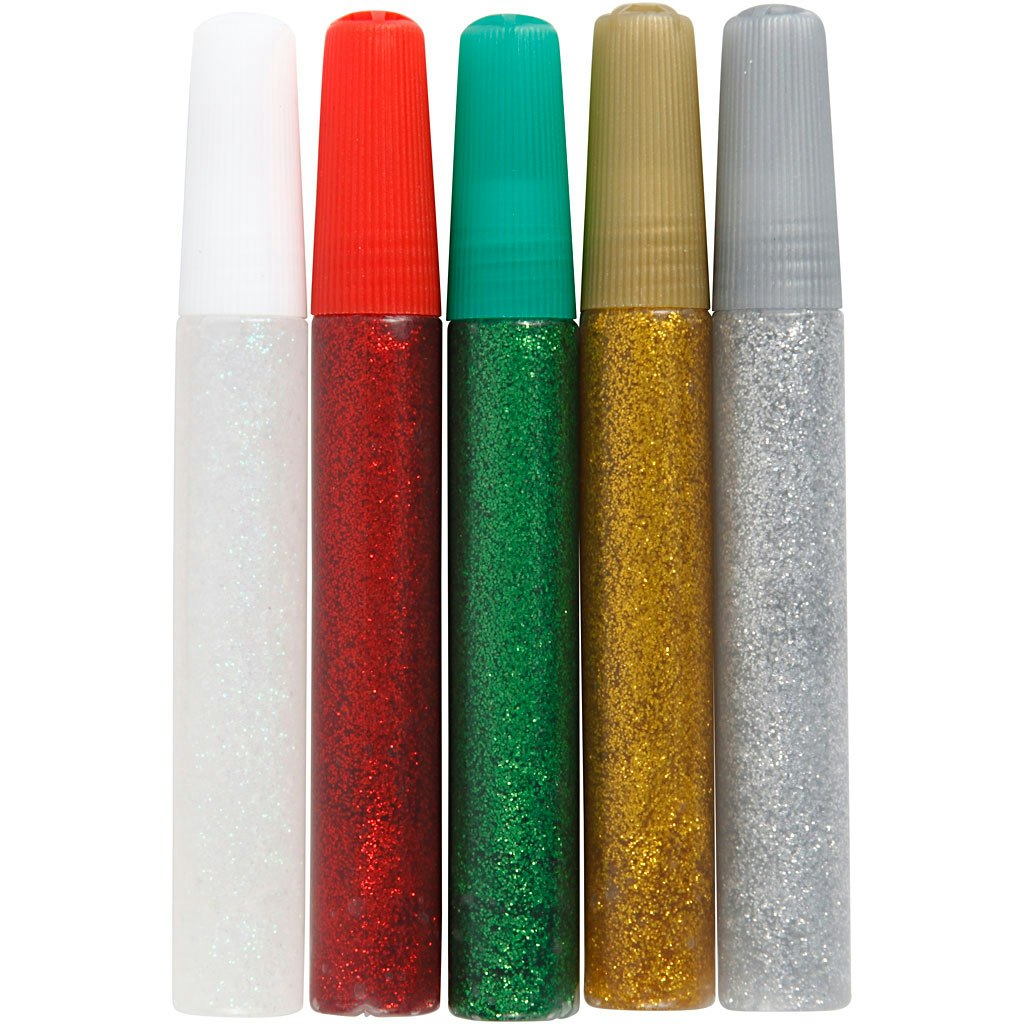 Glitterlim, mixade färger, 5x10 ml/ 1 förp.