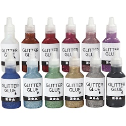 Glitterlim, mixade färger, 12x25 ml/ 1 förp.