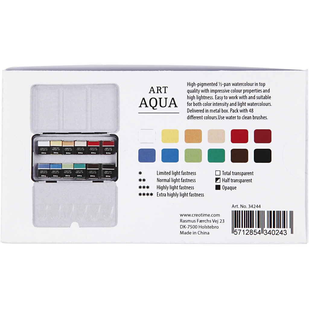 Art Aqua akvarellfärger, ½-pan, stl. 10x20 mm, mixade färger, 12 färg/ 1 förp.