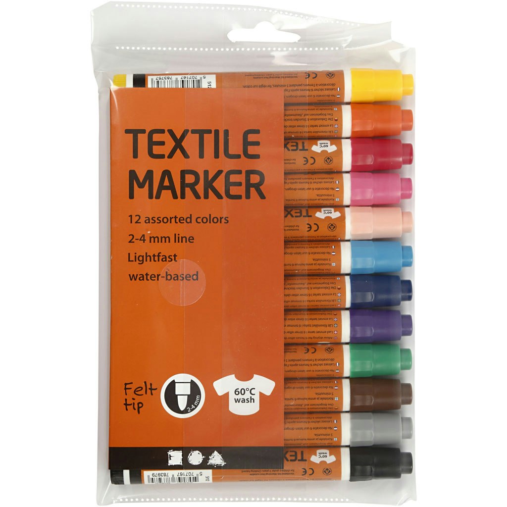 Textilpennor, spets 2-4 mm, mixade färger, 12 st./ 1 förp.