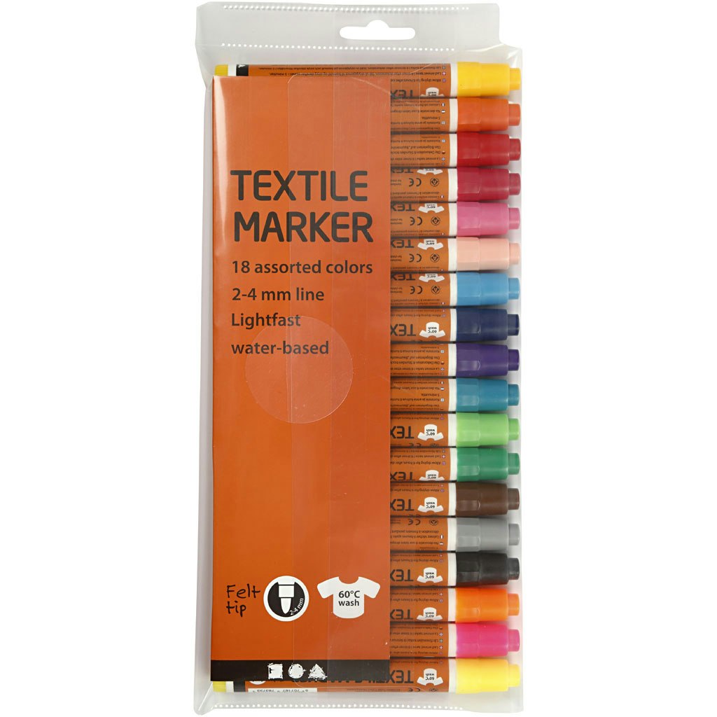 Textilpennor, spets 2-4 mm, mixade färger, 18 st./ 1 förp.