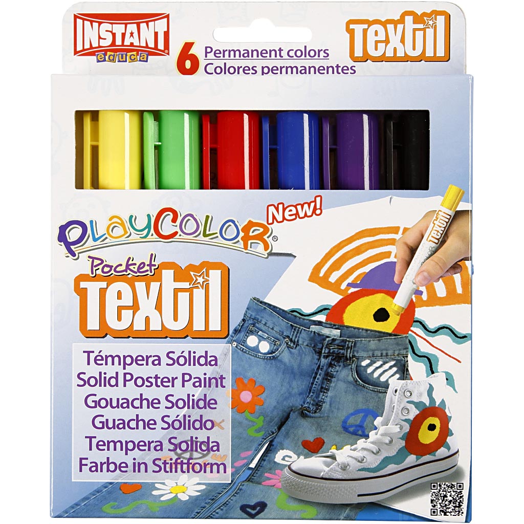 Playcolor Textilfärg, L: 14 cm, mixade färger, 6 st./ 1 förp., 5 g