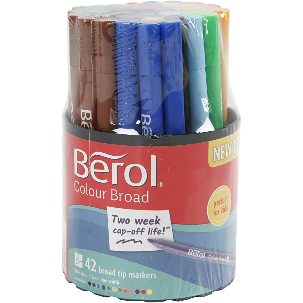 Berol Colourfine, Dia. 10 mm, spets 0,3-0,7 mm, mixade färger, 42 st./ 1 burk