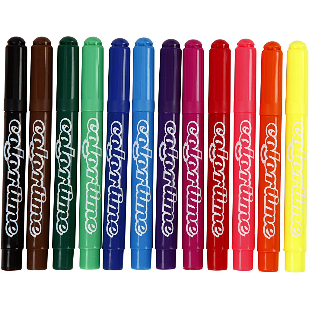 Colortime tuschpennor, spets 5 mm, standardfärger, 12 st./ 1 förp.