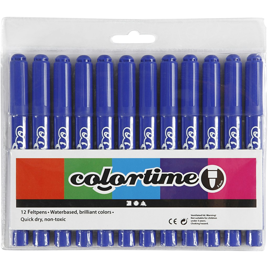 Colortime tuschpennor, spets 5 mm, blå, 12 st./ 1 förp.