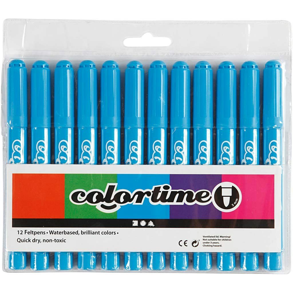 Colortime tuschpennor, spets 5 mm, ljusblå, 12 st./ 1 förp.