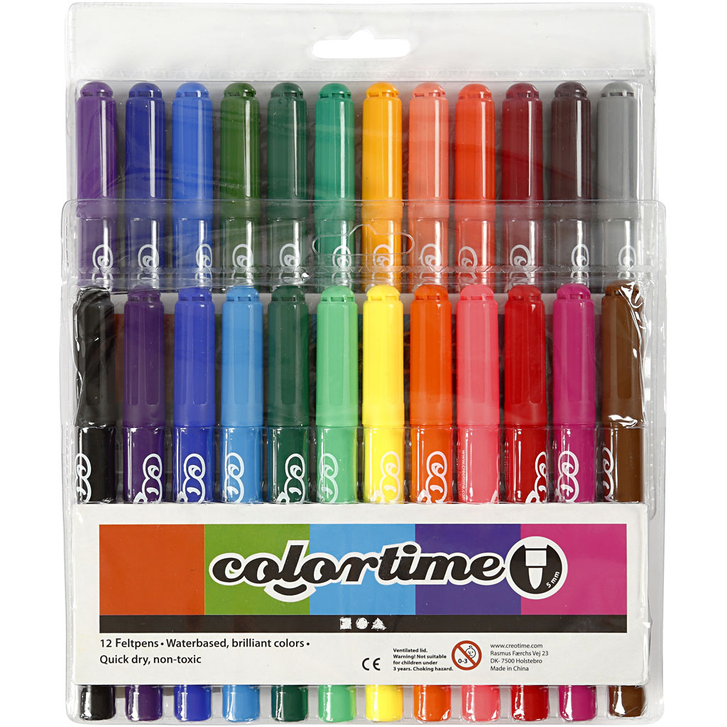 Colortime tuschpennor, spets 5 mm, mixade färger, 24 st./ 1 förp.