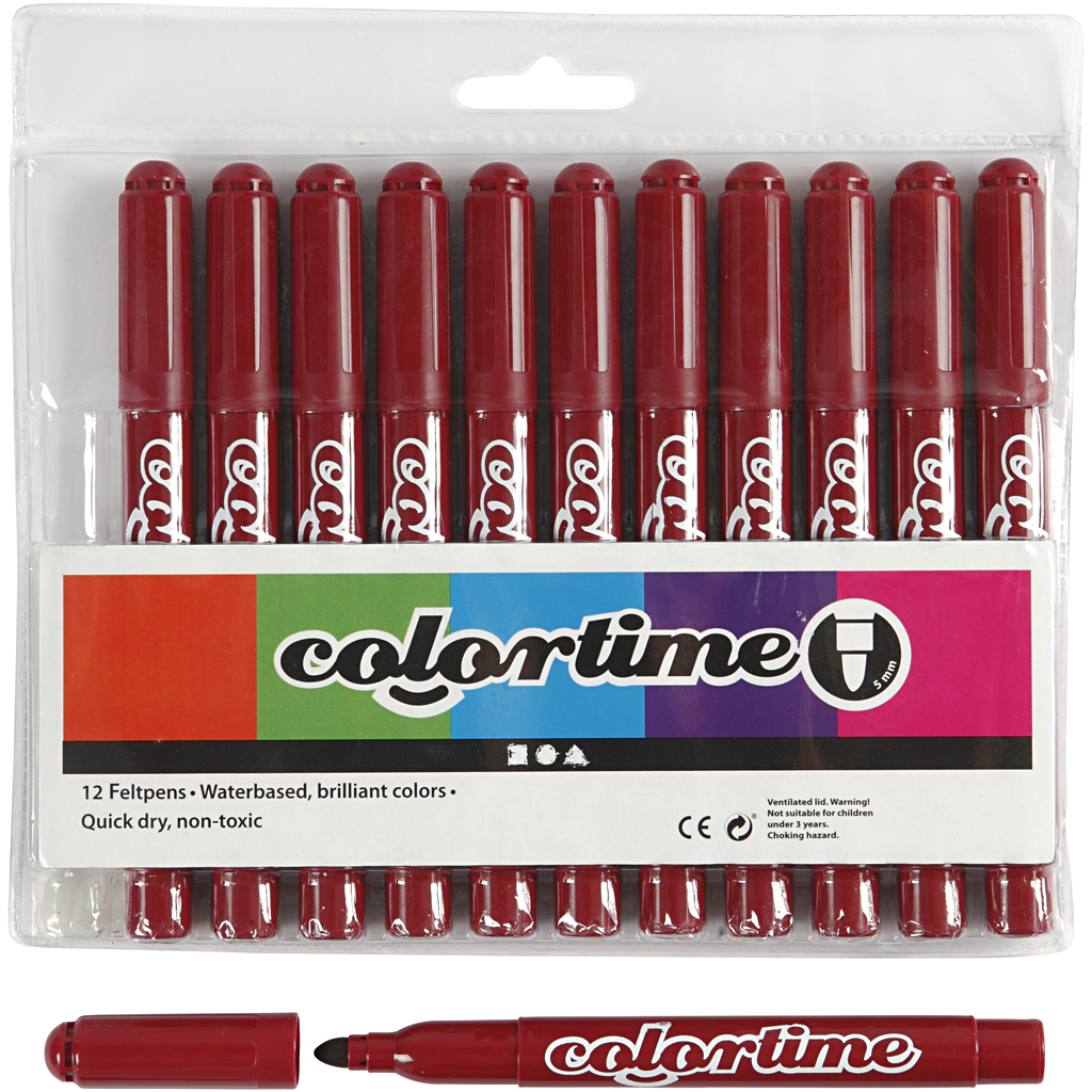 Colortime tuschpennor, spets 5 mm, vinröd, 12 st./ 1 förp.