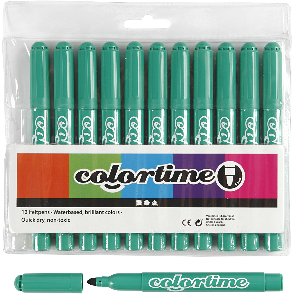 Colortime tuschpennor, spets 5 mm, klargrön, 12 st./ 1 förp.