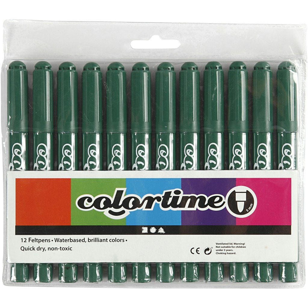 Colortime tuschpennor, spets 5 mm, grön, 12 st./ 1 förp.