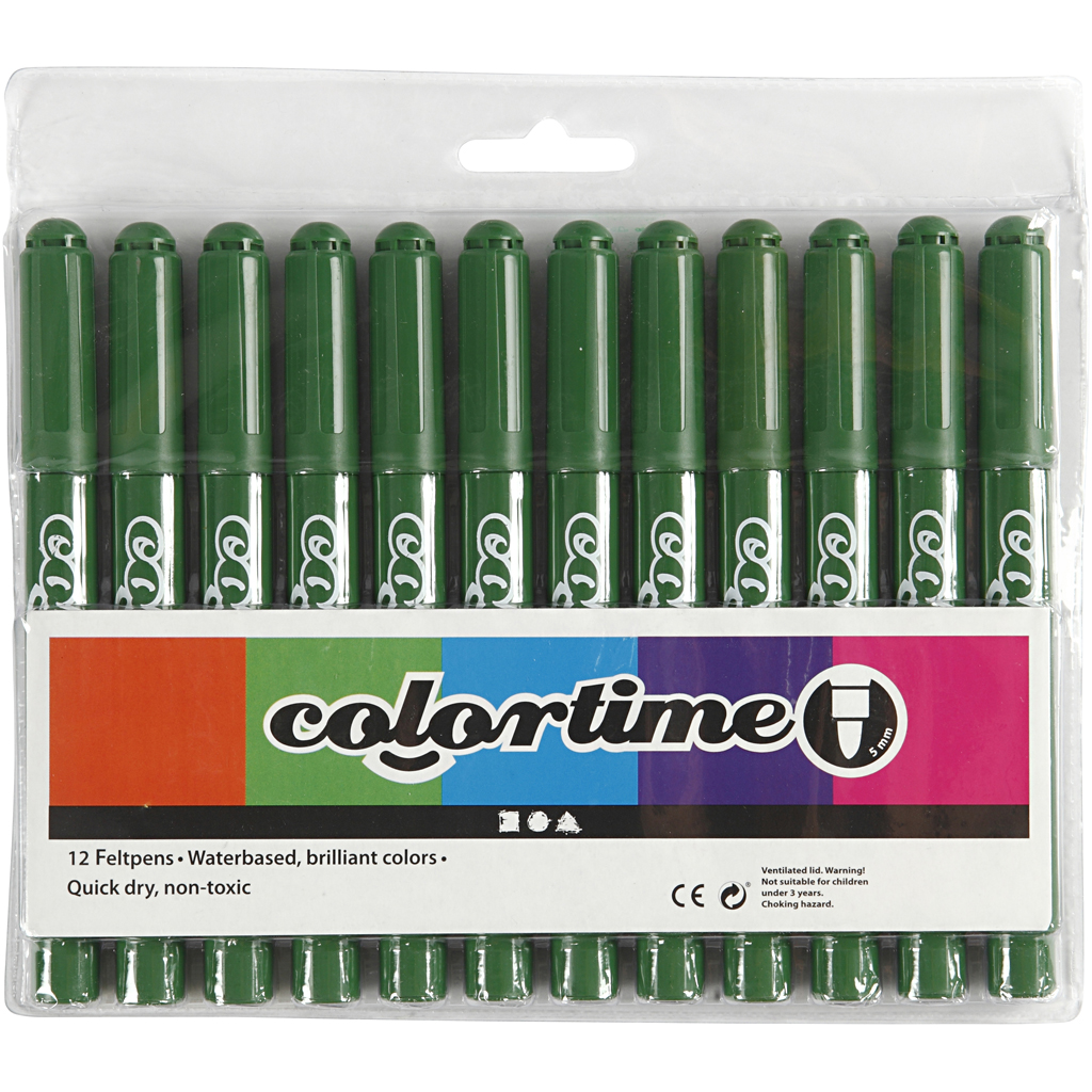 Colortime tuschpennor, spets 5 mm, grangrön, 12 st./ 1 förp.