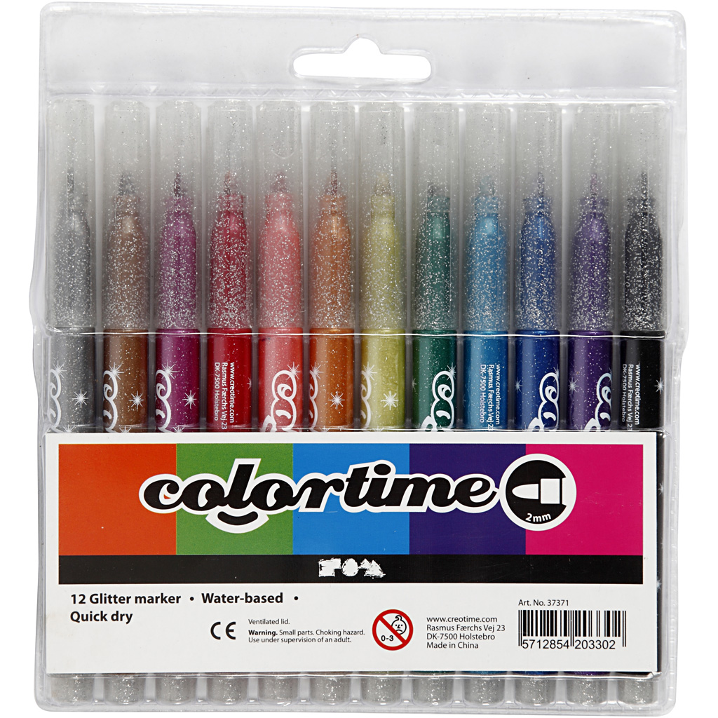 Colortime glittertusch, spets 2 mm, mixade färger, 12 st./ 1 förp.