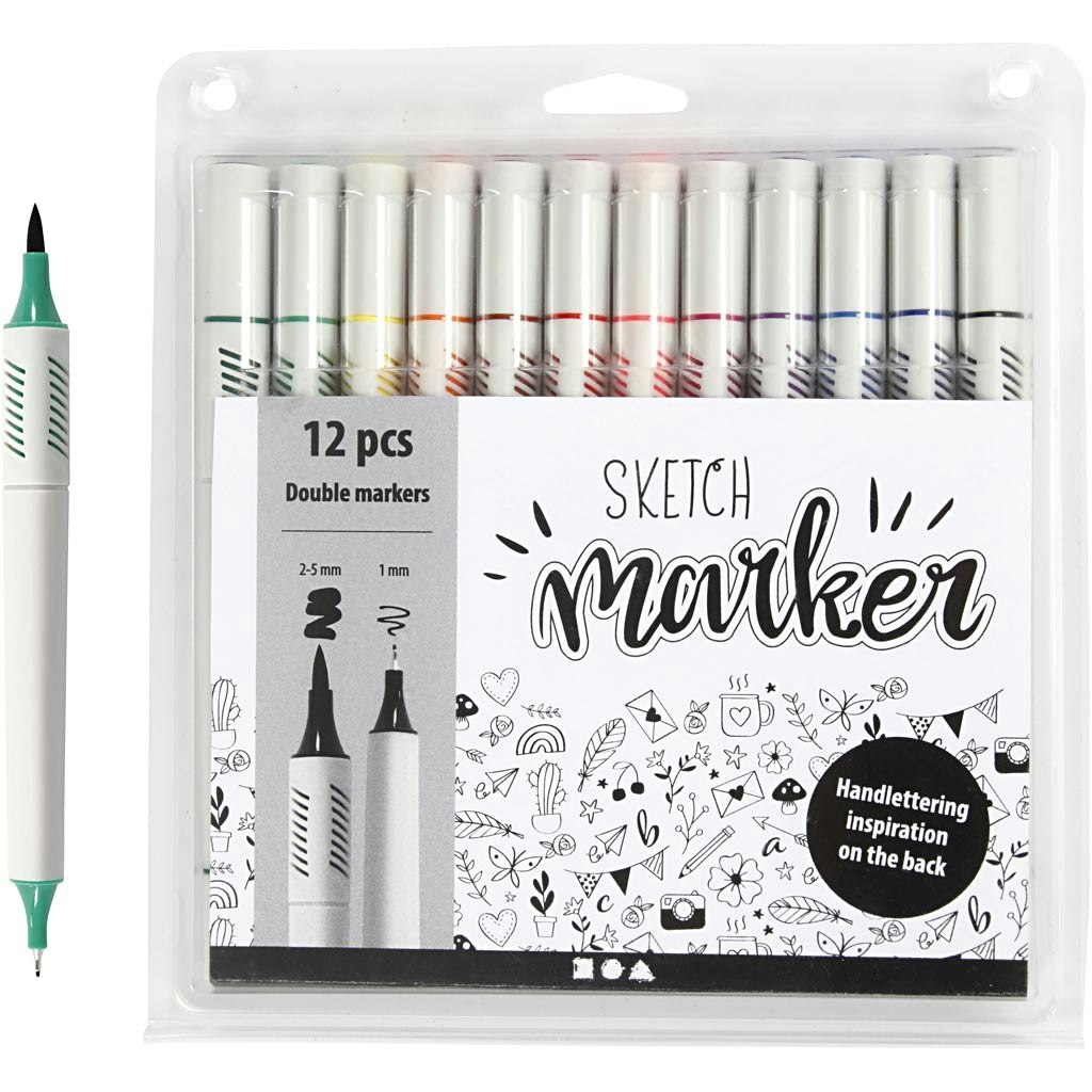 Sketch Marker, spets 1+2-5 mm, standardfärger, 12 st./ 1 förp.