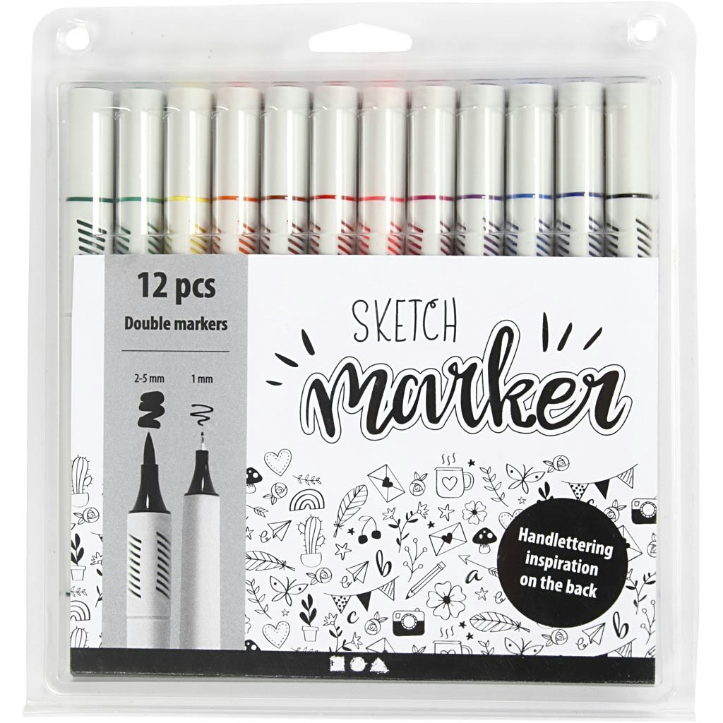 Sketch Marker, spets 1+2-5 mm, standardfärger, 12 st./ 1 förp.