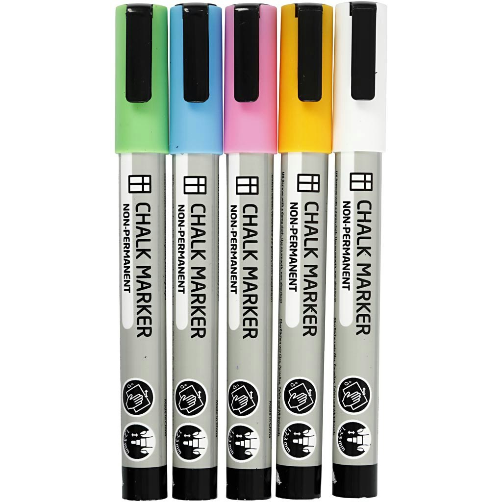 Chalk markers, spets 1,2-3 mm, starka färger, 5 st./ 1 förp.