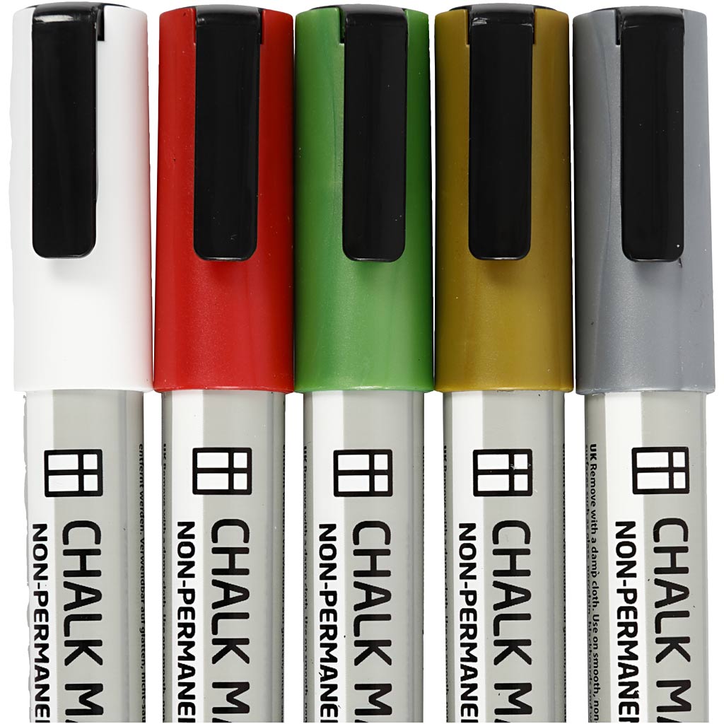 Chalk markers, spets 1,2-3 mm, metallicfärger, 5 st./ 1 förp.