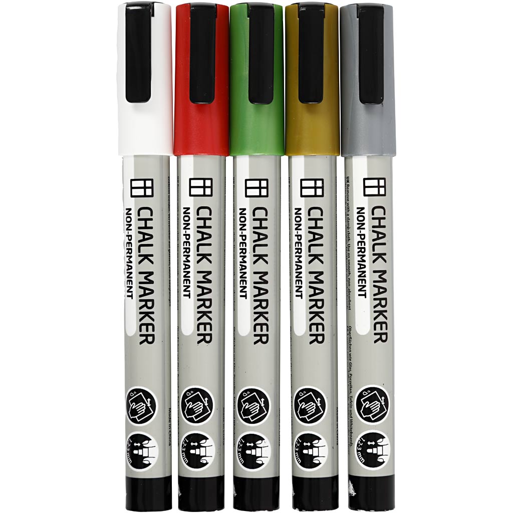 Chalk markers, spets 1,2-3 mm, metallicfärger, 5 st./ 1 förp.