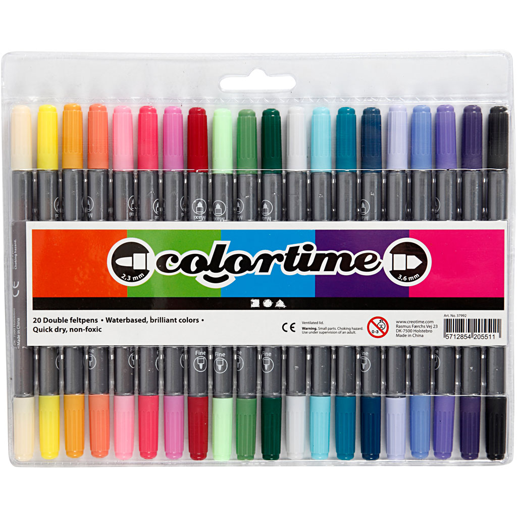 Colortime dubbeltusch, spets 2,3+3,6 mm, kompletterande färger, 20 st./ 1 förp.