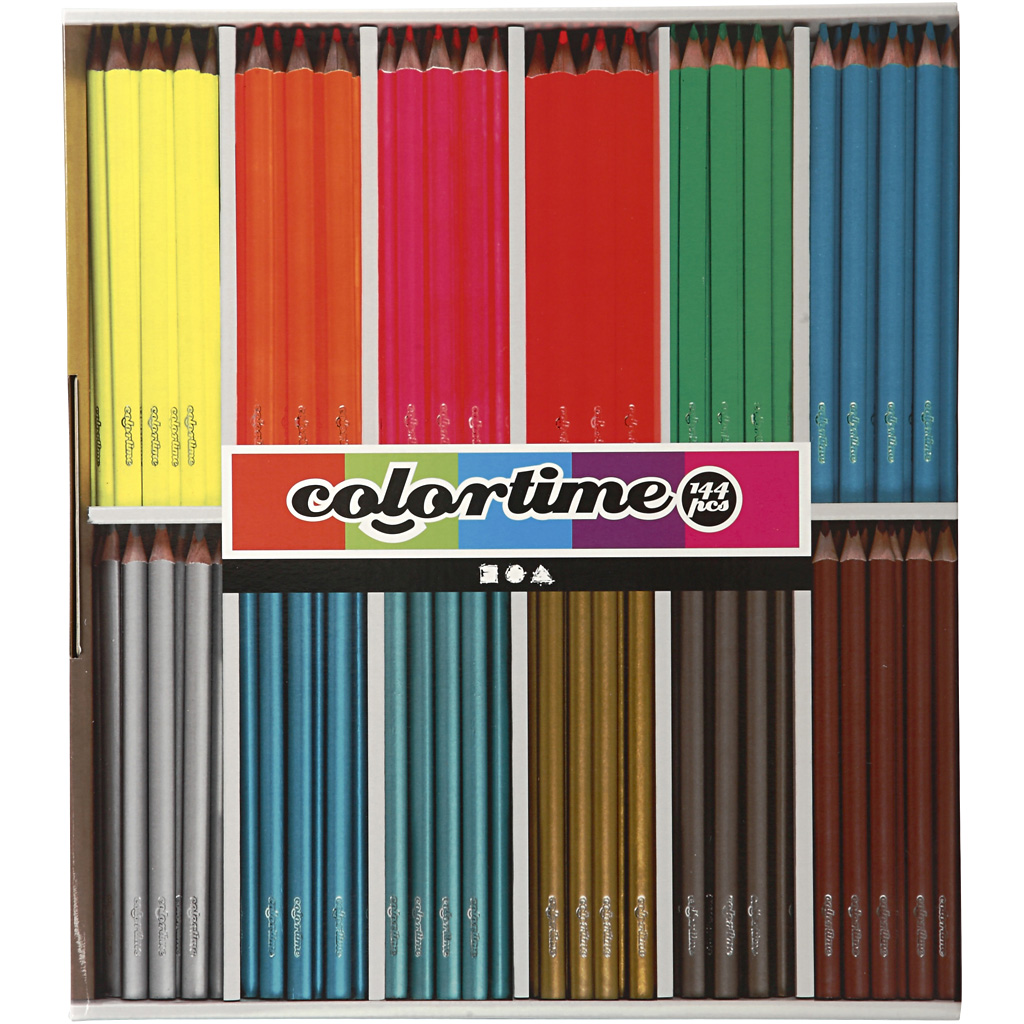 Colortime färgblyerts, L: 17,45 cm, kärna 3 mm, metallicfärger, neonfärger, 144 st./ 1 förp.