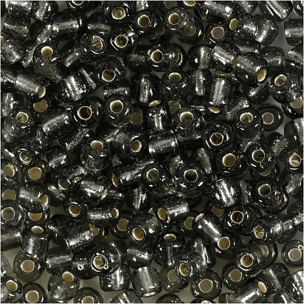 Rocaipärlor, Dia. 4 mm, stl. 6/0 , Hålstl. 0,9-1,2 mm, klargrå, 25 g/ 1 förp.