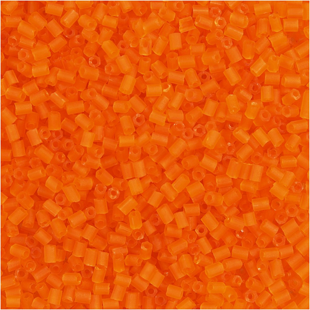 Rocaipärlor, 2-cut, Dia. 1,7 mm, stl. 15/0 , Hålstl. 0,5 mm, transparent orange, 25 g/ 1 förp.