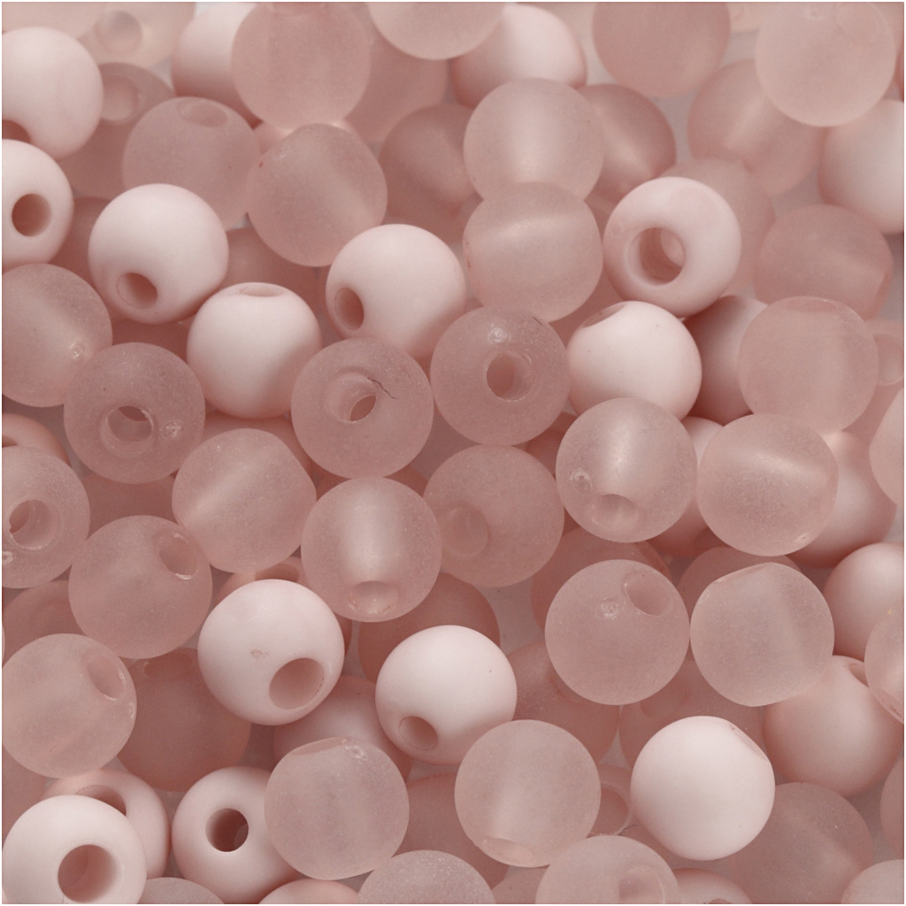 Plastpärlor, Dia. 6 mm, Hålstl. 2 mm, rosa, 40 g/ 1 förp.