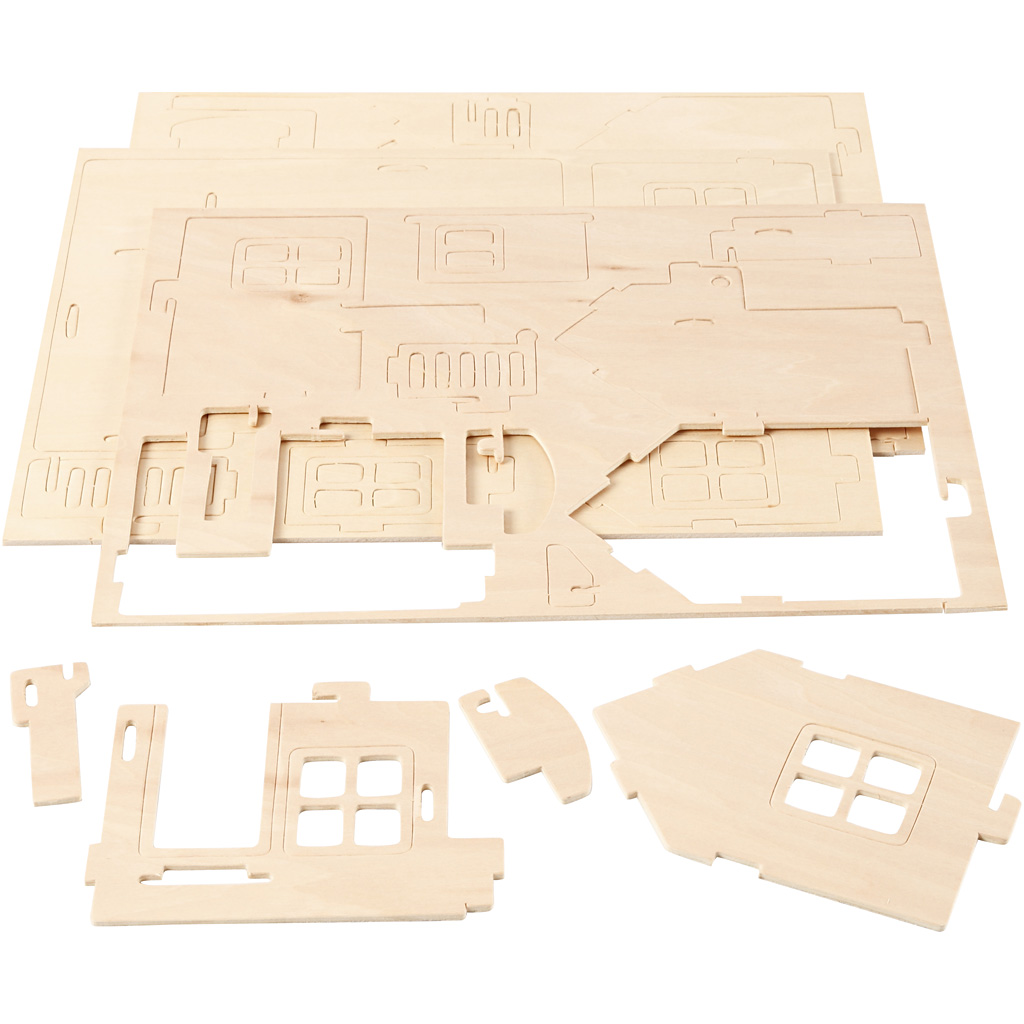 3D konstruktionsfigur, Hus med terass, stl. 19x17,5x15 , 1 st.