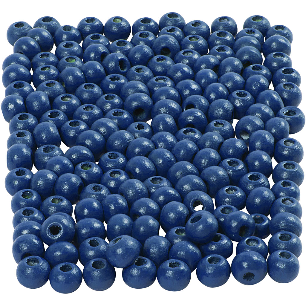 Träpärlor, Dia. 5 mm, Hålstl. 1,5 mm, blå, 6 g/ 1 förp., 150 st.