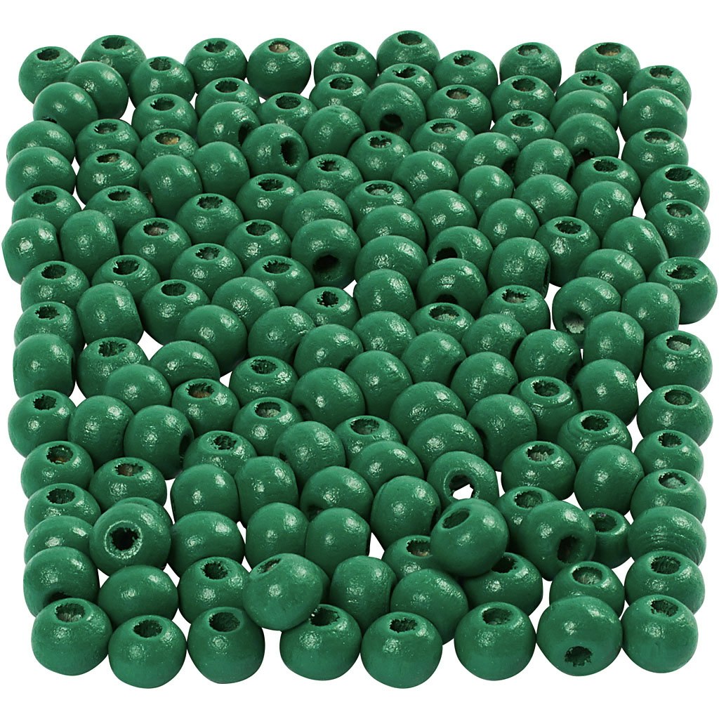 Träpärlor, Dia. 5 mm, Hålstl. 1,5 mm, grön, 6 g/ 1 förp., 150 st.