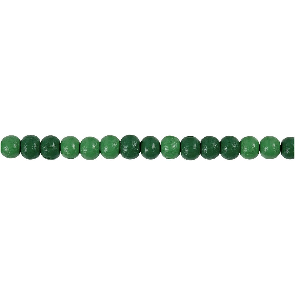 Träpärlor, Dia. 5 mm, Hålstl. 1,5 mm, grön, 6 g/ 1 förp., 150 st.