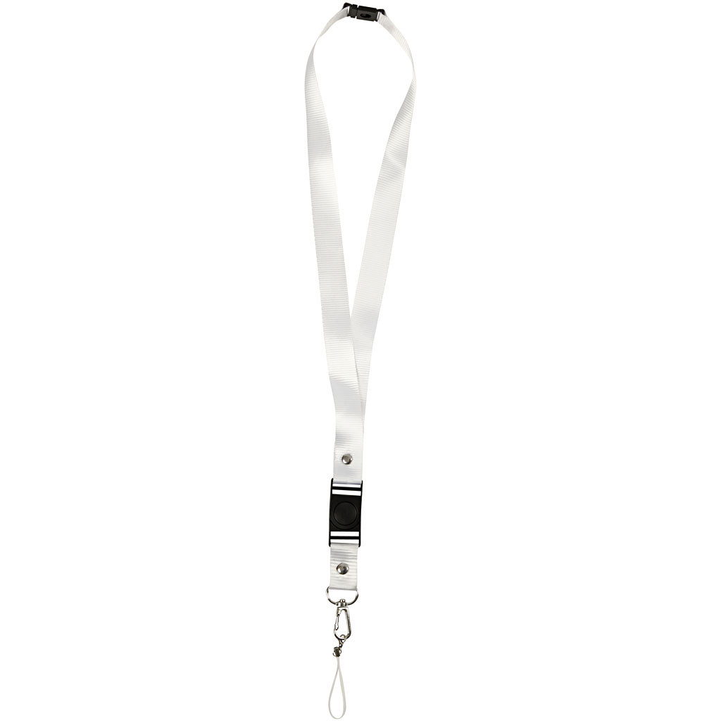 Nyckelband, L: 53 cm, B: 2 cm, vit, 5 st./ 1 förp.