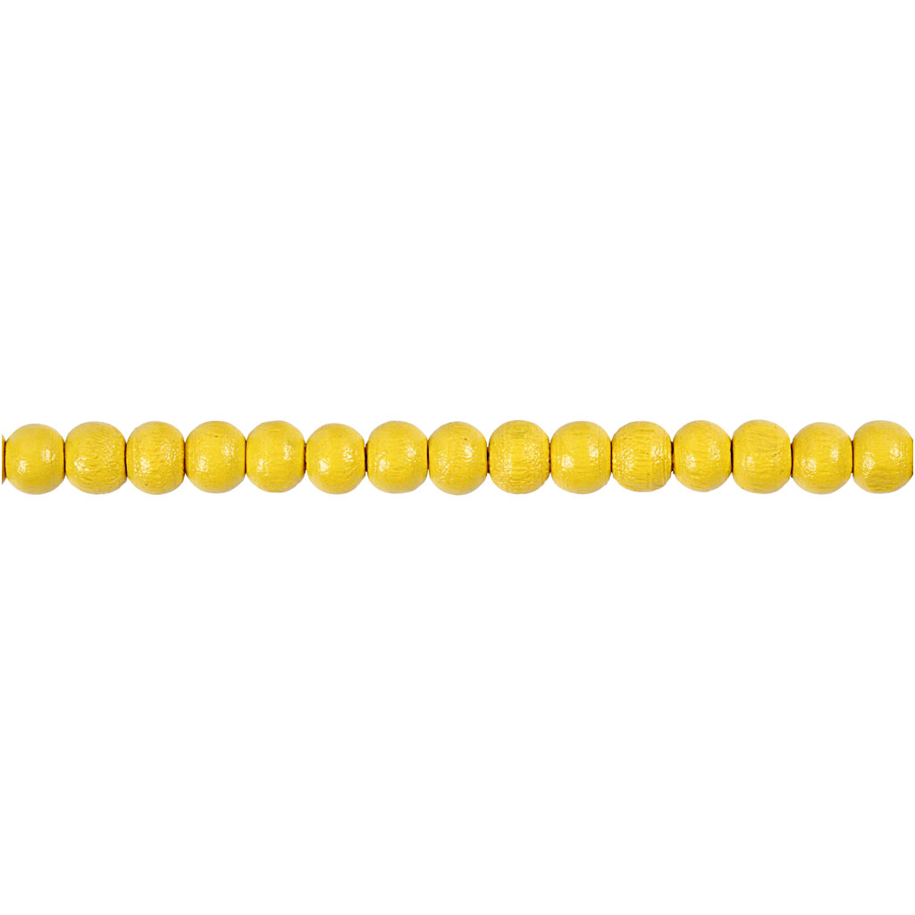 Träpärlor, Dia. 5 mm, Hålstl. 1,5 mm, gul, 6 g/ 1 förp., 150 st.