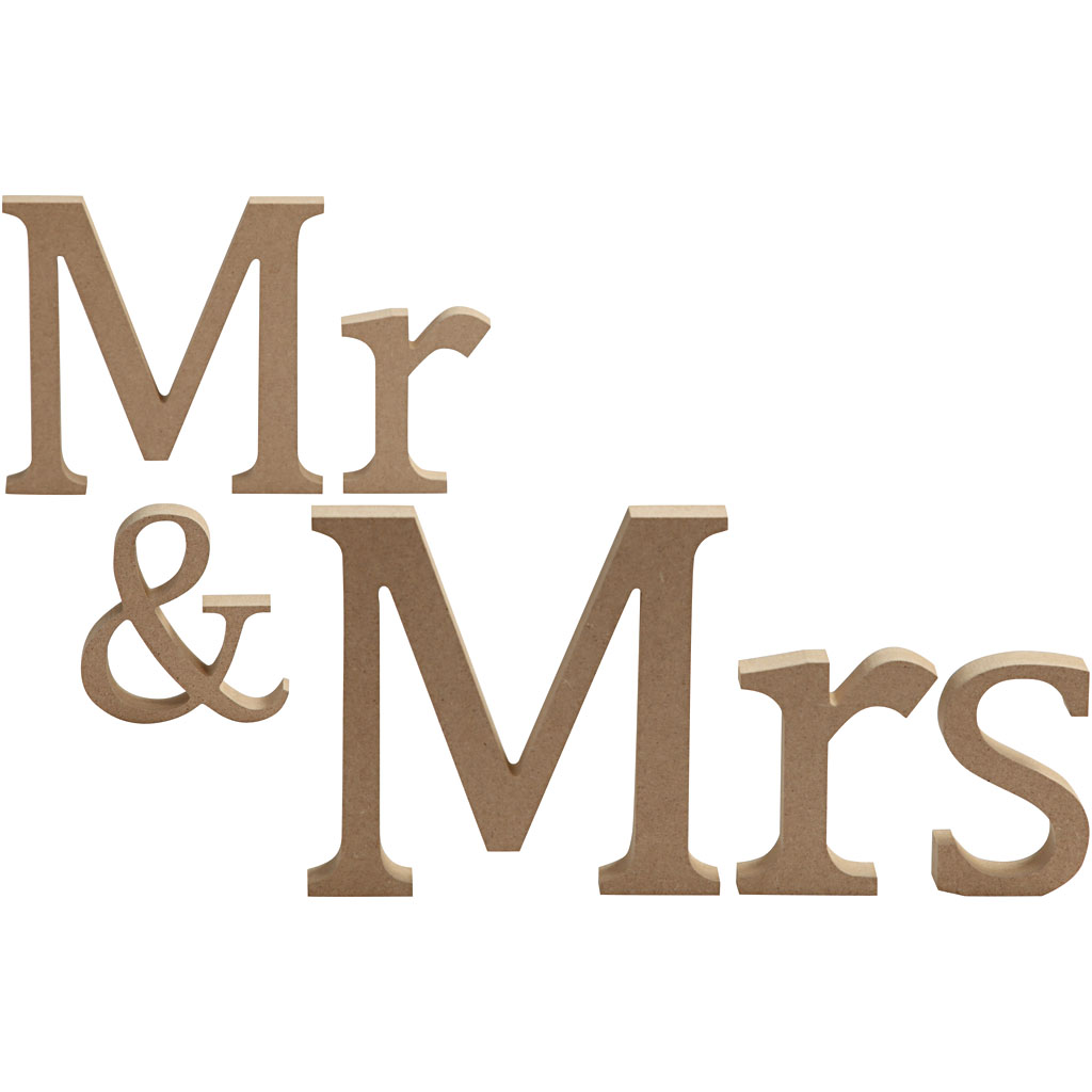 Bokstäver, Mr & Mrs, H: 13 cm, djup 1,5 cm, 1 set