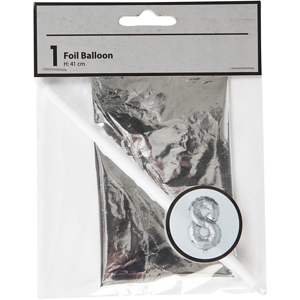 Folieballong, 8, H: 41 cm, silver, 1 st.