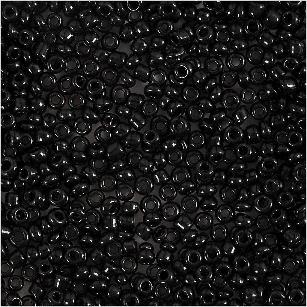 Rocaipärlor, Dia. 2 mm, stl. 12/0 , Hålstl. 0,8 mm, svart, 25 g/ 1 förp.