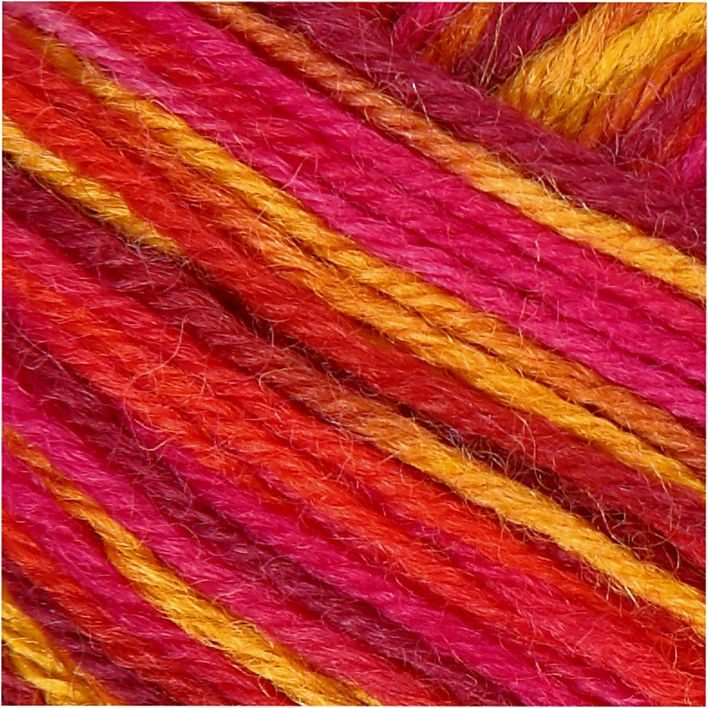 Strumpgarn, L: 200 m, röd/orange harmoni, 50 g/ 1 nystan