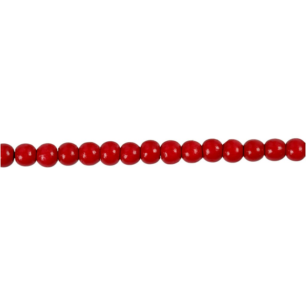 Träpärlor, Dia. 5 mm, Hålstl. 1,5 mm, röd, 6 g/ 1 förp., 150 st.