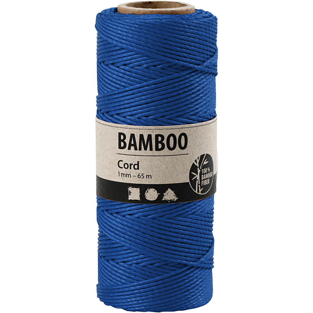 Bambusnöre, tjocklek 1 mm, blå, 65 m/ 1 rl.