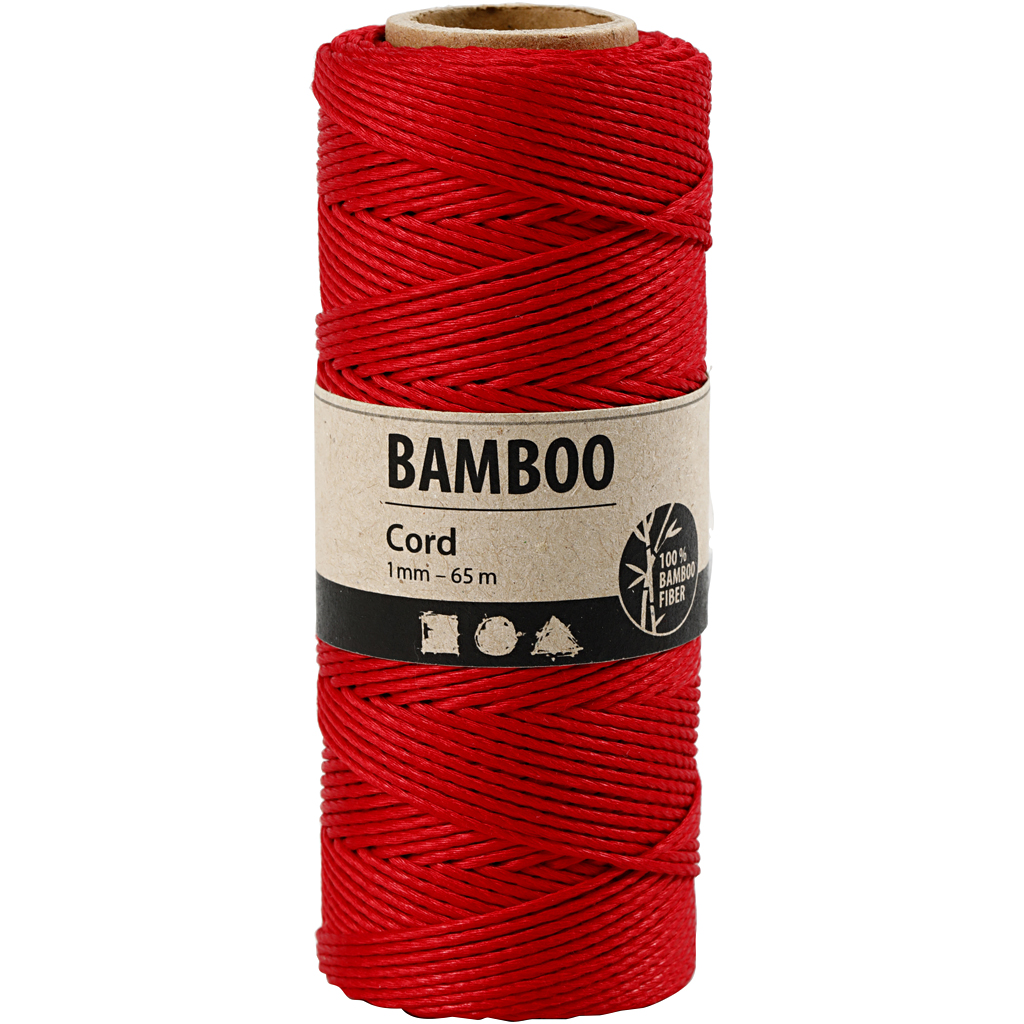 Bambusnöre, tjocklek 1 mm, röd, 65 m/ 1 rl.