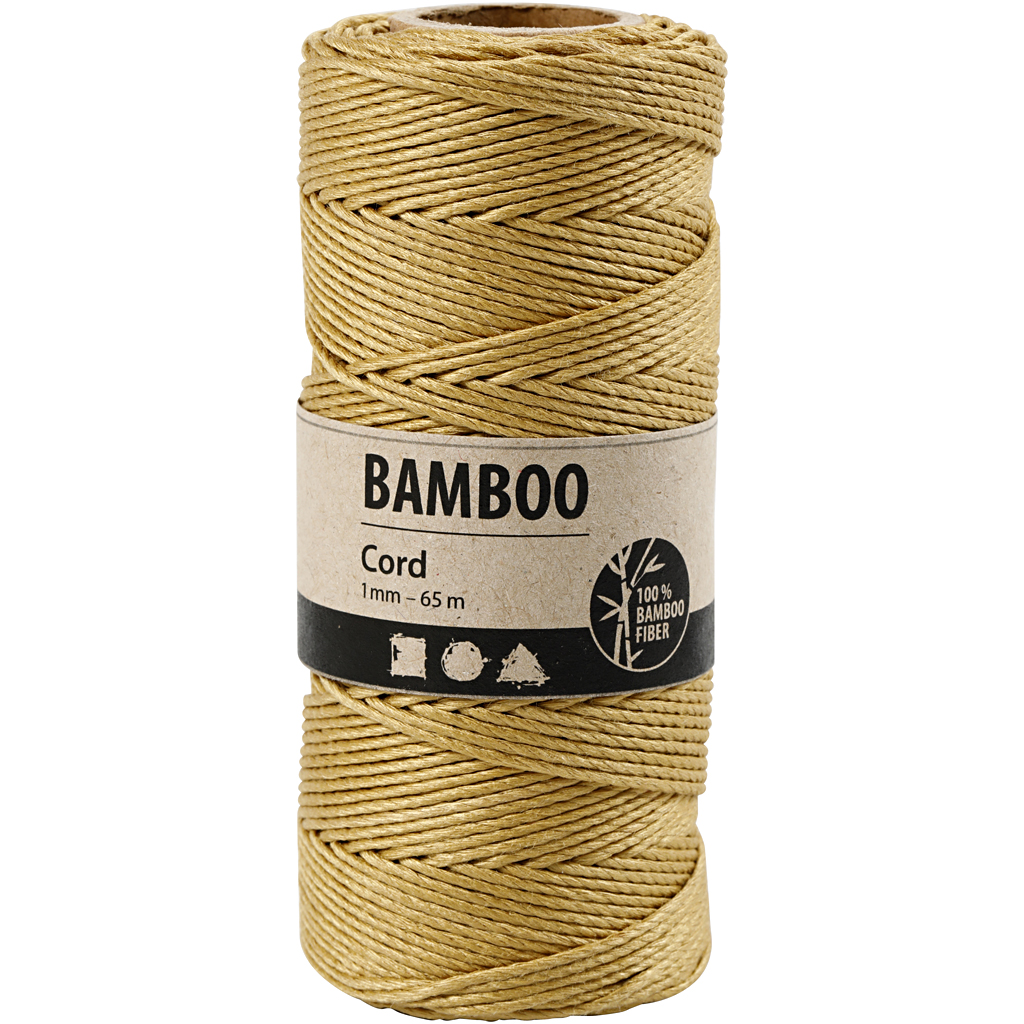 Bambusnöre, tjocklek 1 mm, guld, 65 m/ 1 rl.