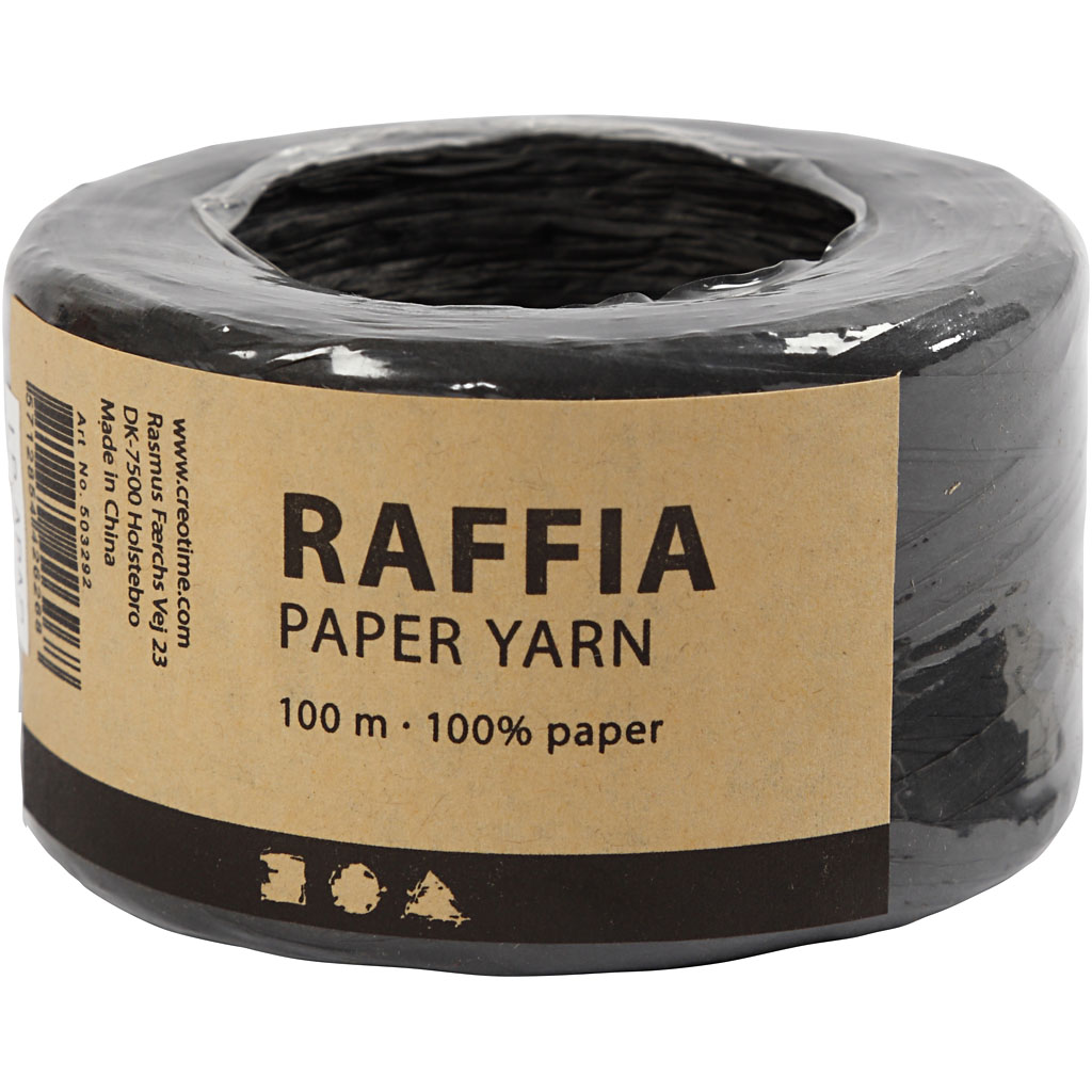 Raffia pappersgarn, B: 7-8 mm, svart, 100 m/ 1 rl.