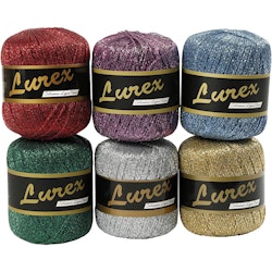 Lurex garn, L: 160 m, mixade färger, 6x25 g/ 1 förp.