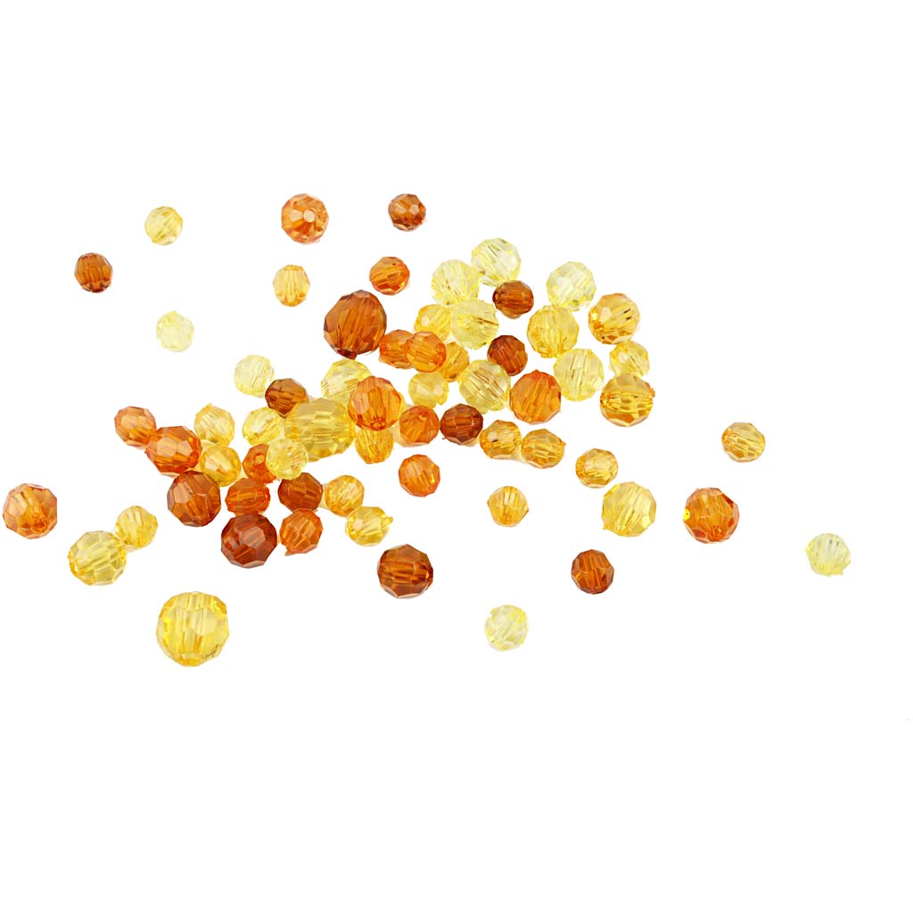 Harmoni facetterade plastpärlor, mixade, stl. 4-12 mm, Hålstl. 1-2,5 mm, gul (32227), 250 g/ 1 förp.